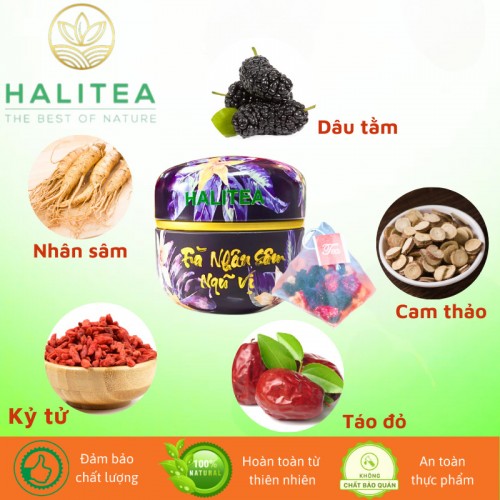 Trà Nhân Sâm Ngũ Vị HALITEA Túi Tam Giác Hộp Thiếc 50gr/ hộp/ 10 túi 